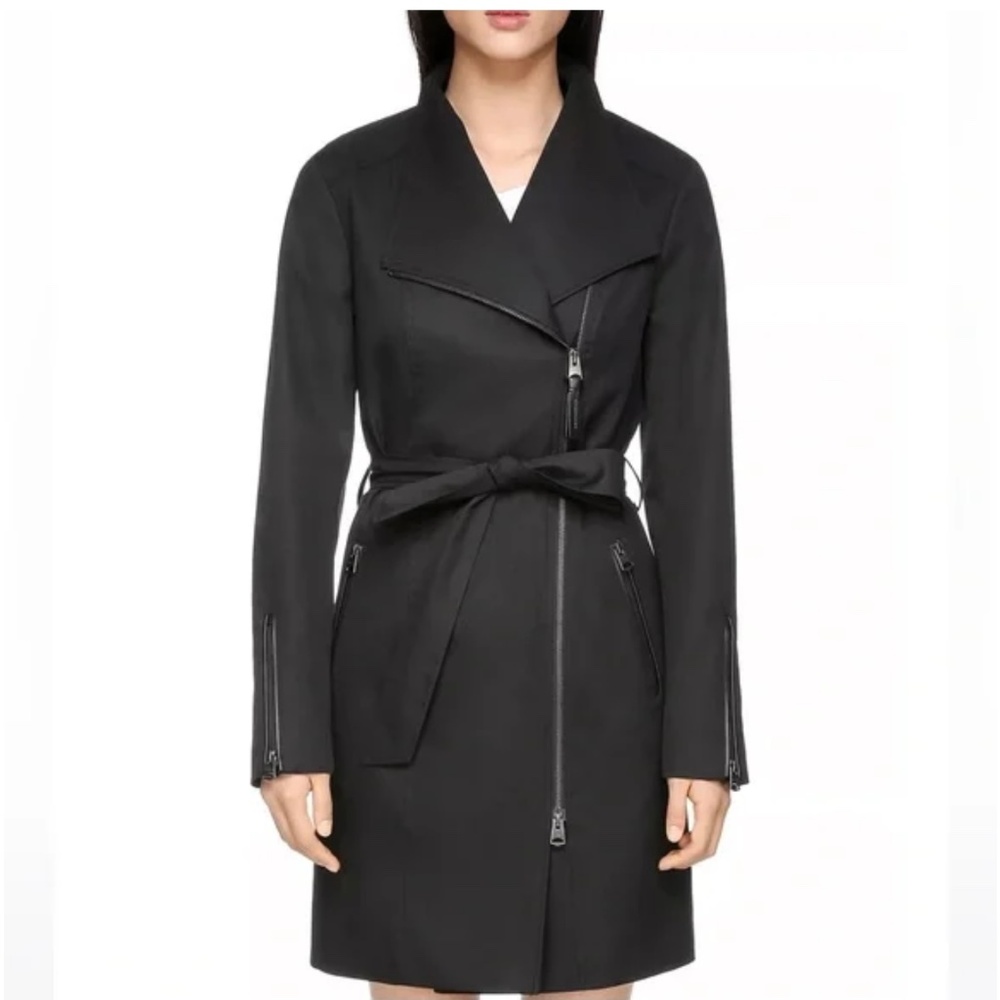 Mackage Leather Trim Zip Trench Coat - Size XS